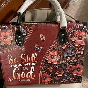 Inspirational Floral Tote Bag in Red and Black
